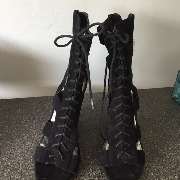 Calvin Klein black suede cage heeled boots, NWT, mint, size US 8. - Picture 2 of 4